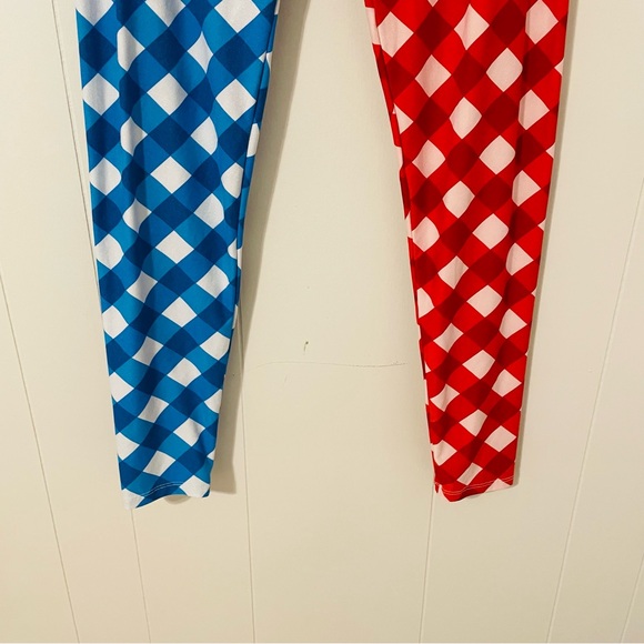 LuLaRoe Red and Blue Checkered Leggings - Picture 3 of 8